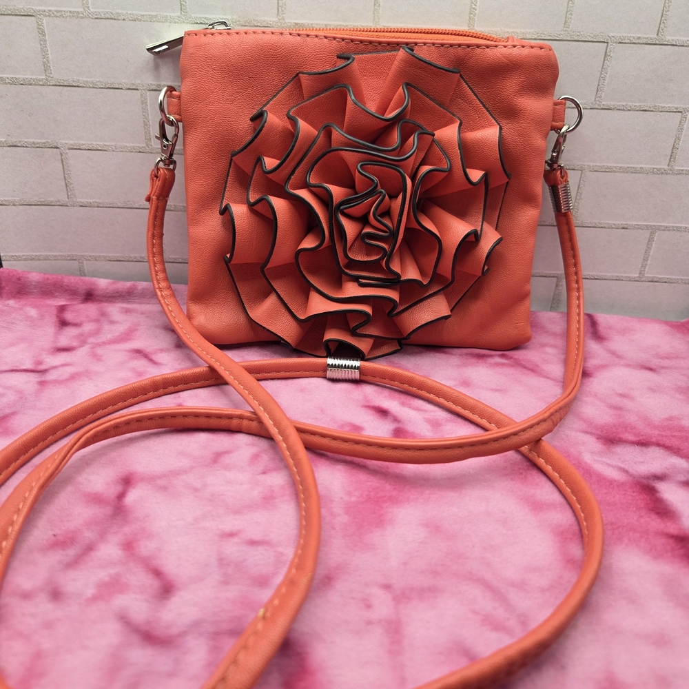 Red Faux Leather Floral Crossbody Bag